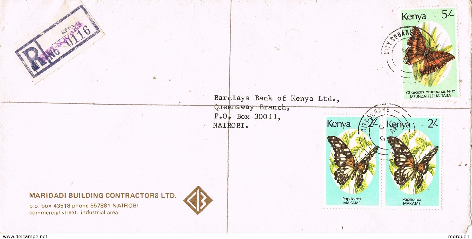 29763. Carta Certificada CITY SQUARE (Nairobi) Kenia 1992 - Kenia (1963-...)