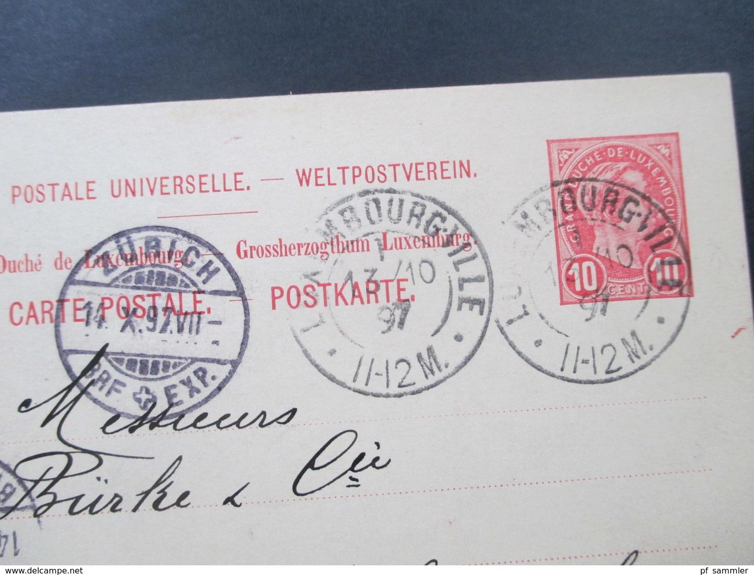 Luxemburg 1897 Ganzsache Nach St. Gallen über Zürich Mit 4 Stempel Firmenkarte - Entiers Postaux
