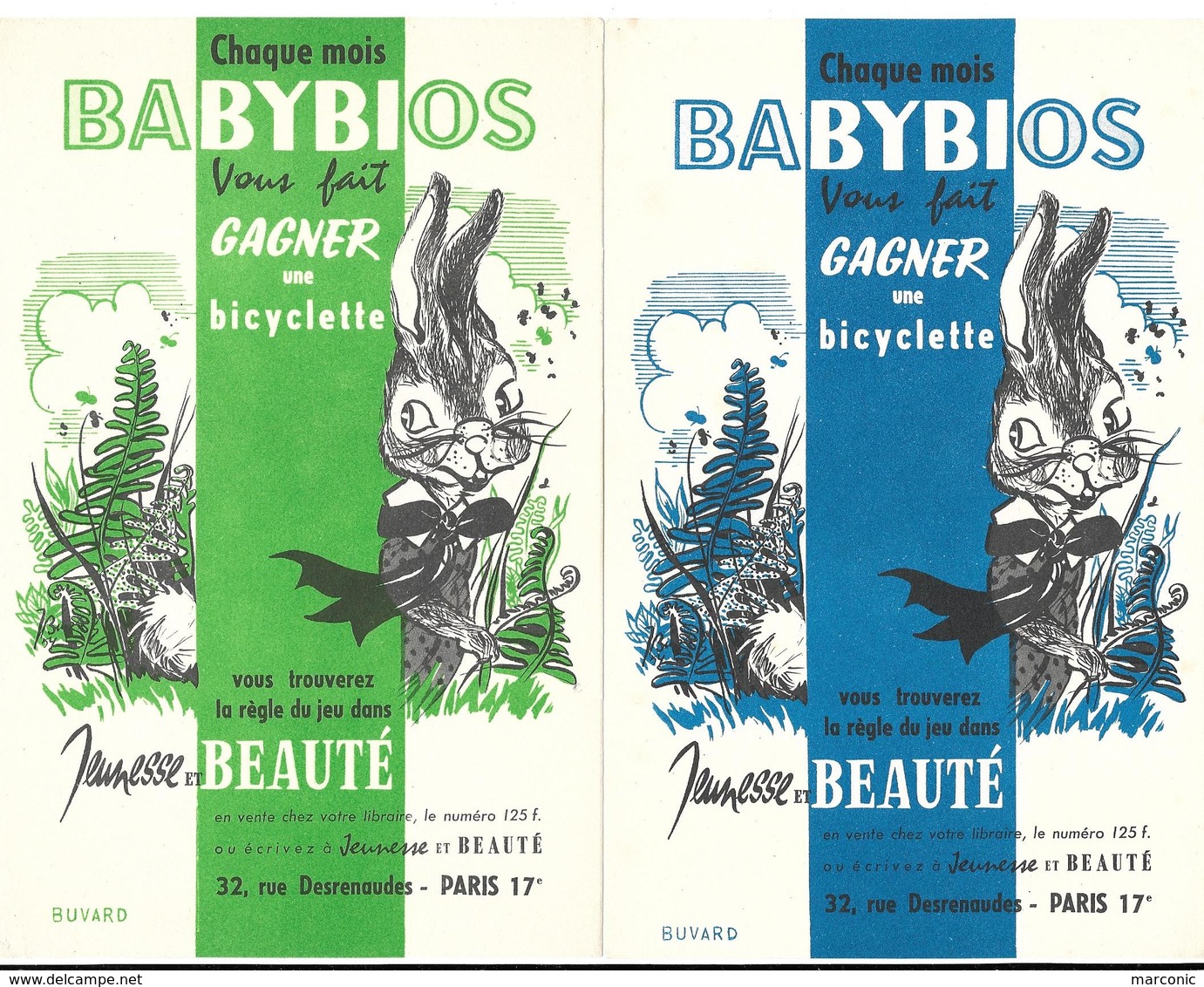 Lot 2 Buvards - BABYBIOS - Règle Du Jeu Dans Jeunesse Et Beauté, Libraire Ou écrire Paris 17e - Papeterie