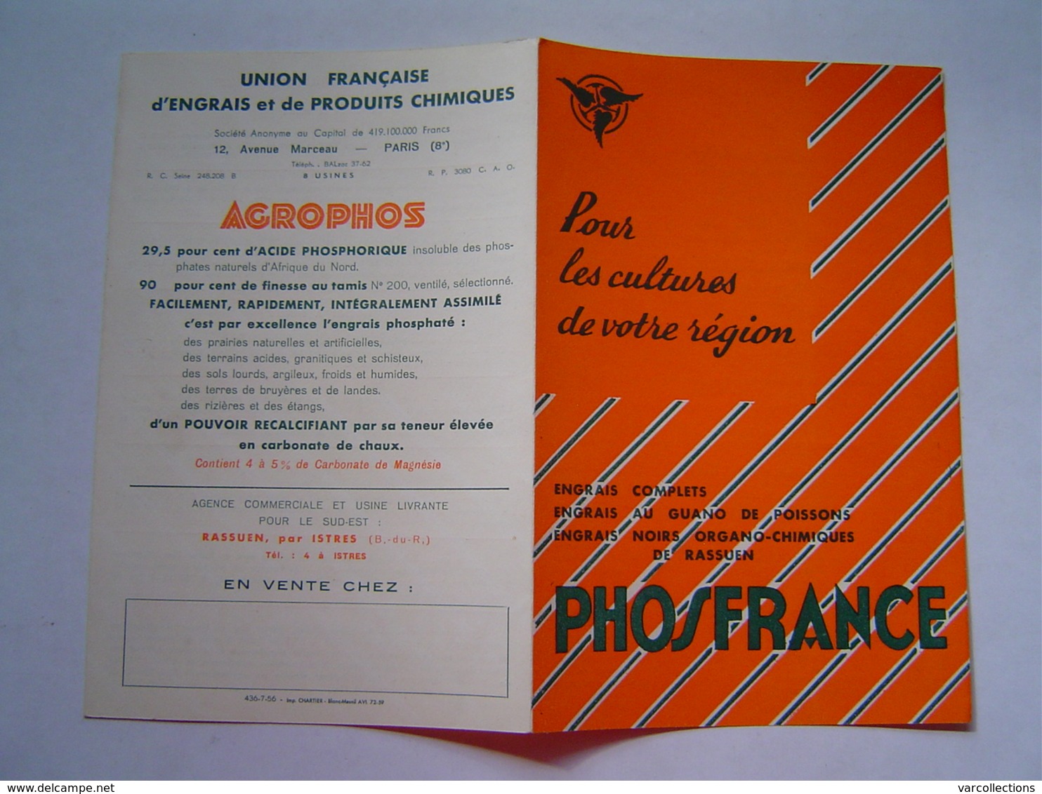 BROCHURE Ancienne : AGRICULTURE / ENGRAIS PHOSFRANCE / ISTRES 1959 - Publicités