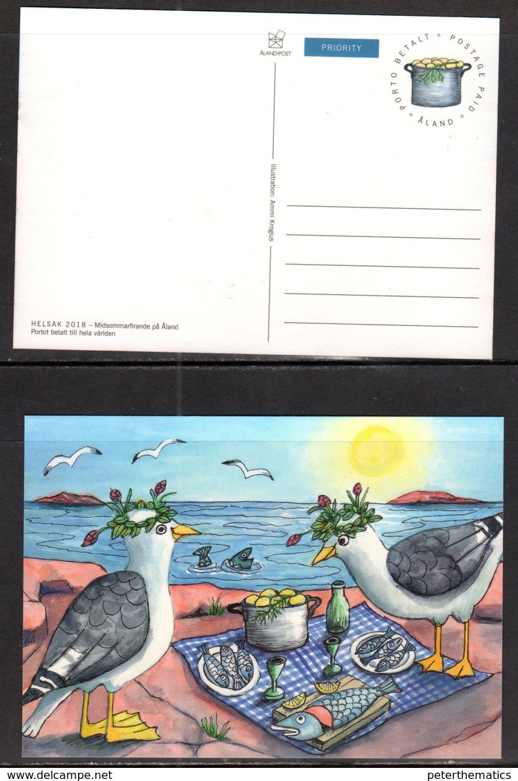 ALAND, 2018,  MINT POSTAL STATIONERY, PREPAID POSTCARD, MID SUMMER FEST, BIRDS, FISH - Other & Unclassified