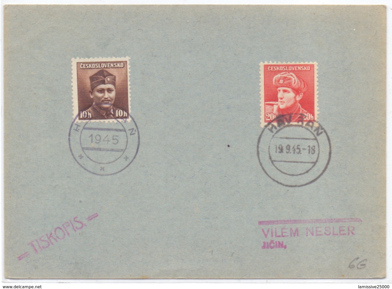 Tchecoslovaquie Carte Postale Avec Cachet Provisoir De La Liberation Havran - Brieven En Documenten