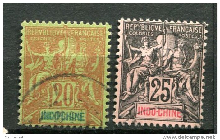 8320  INDOCHINE  N°9 Et 10 ° 20c. Brique S. Vert, 25c. Noir S. Rose  Papier Teinté  1892-96   B/TB - Gebraucht