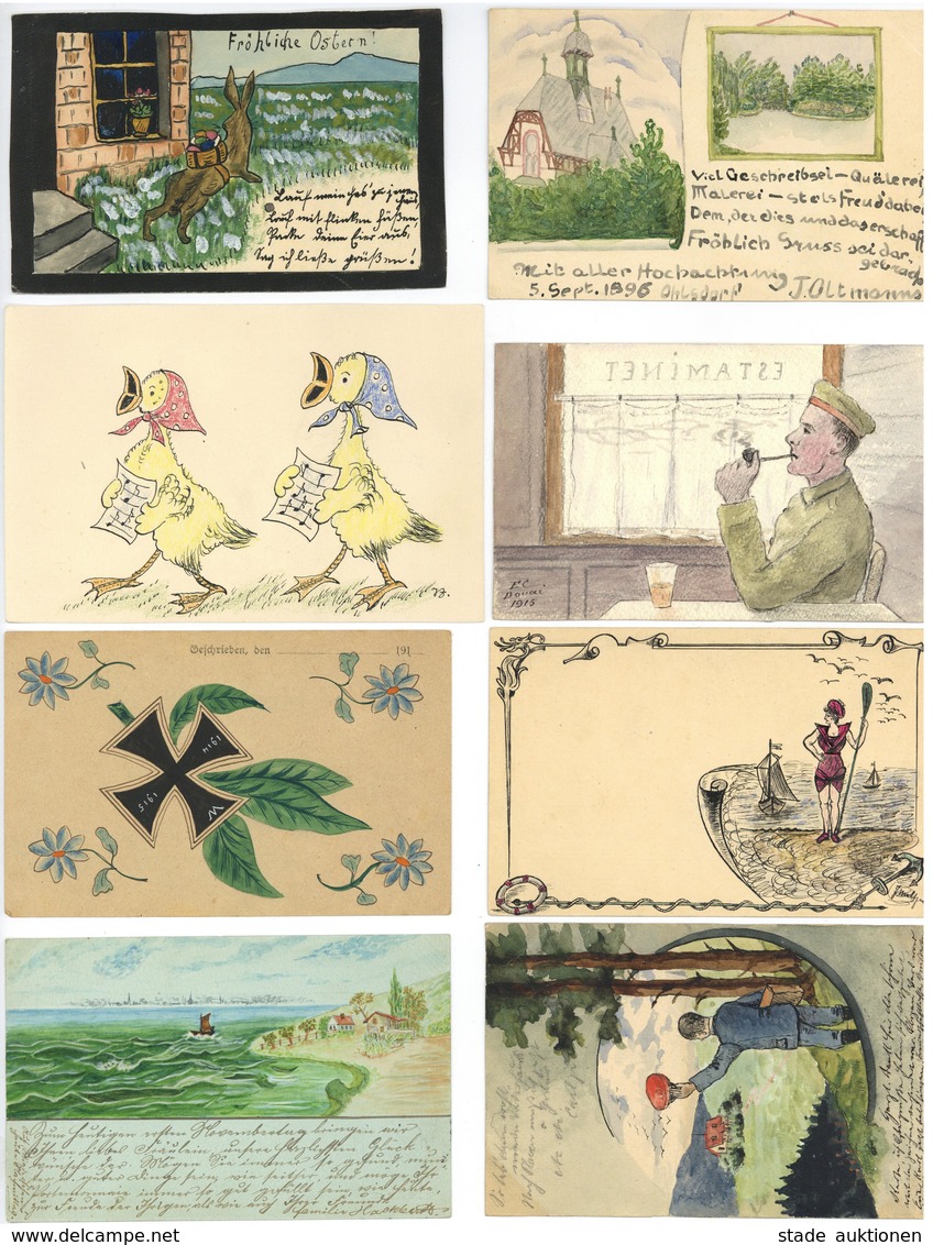 Handgemalt Sammlung Mit über 350 Ansichtskarten In Drei Alben 1900 Bis 60'er Jahre Dabei Einige Gedruckte Künstler-Karte - Non Classificati
