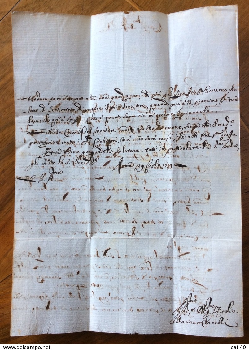 RIETI   MARCHESI CLARELLI MANOSCRITTO  LETTERA DA ROMA A RIETI  DA MARIANO CLARELLI AL PADRE  NICOLA IN DATA 29/7/1719 - Manoscritti