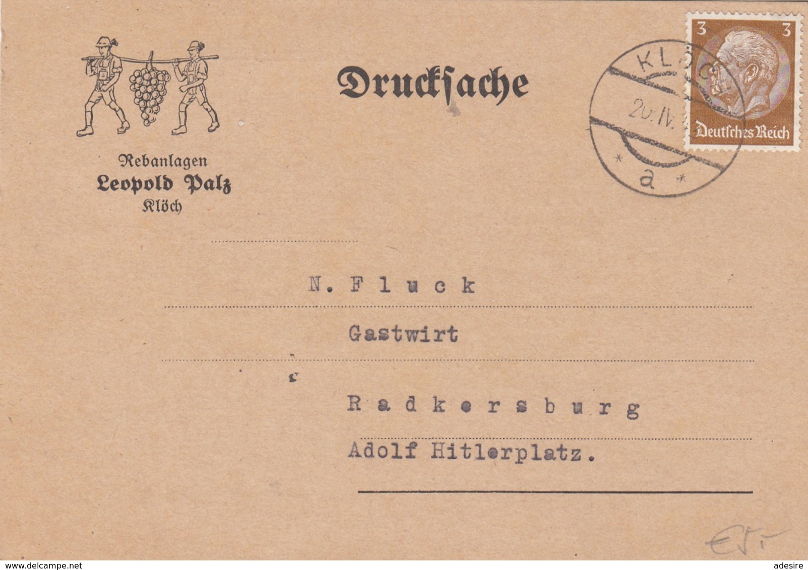 DEUTSCHES REICH 1942 - 3 Pfg Auf Werbepostkarte Als Drucksache, Gel.v.Klöch > Radkersburg Adolf Hitlerplatz - Briefe U. Dokumente