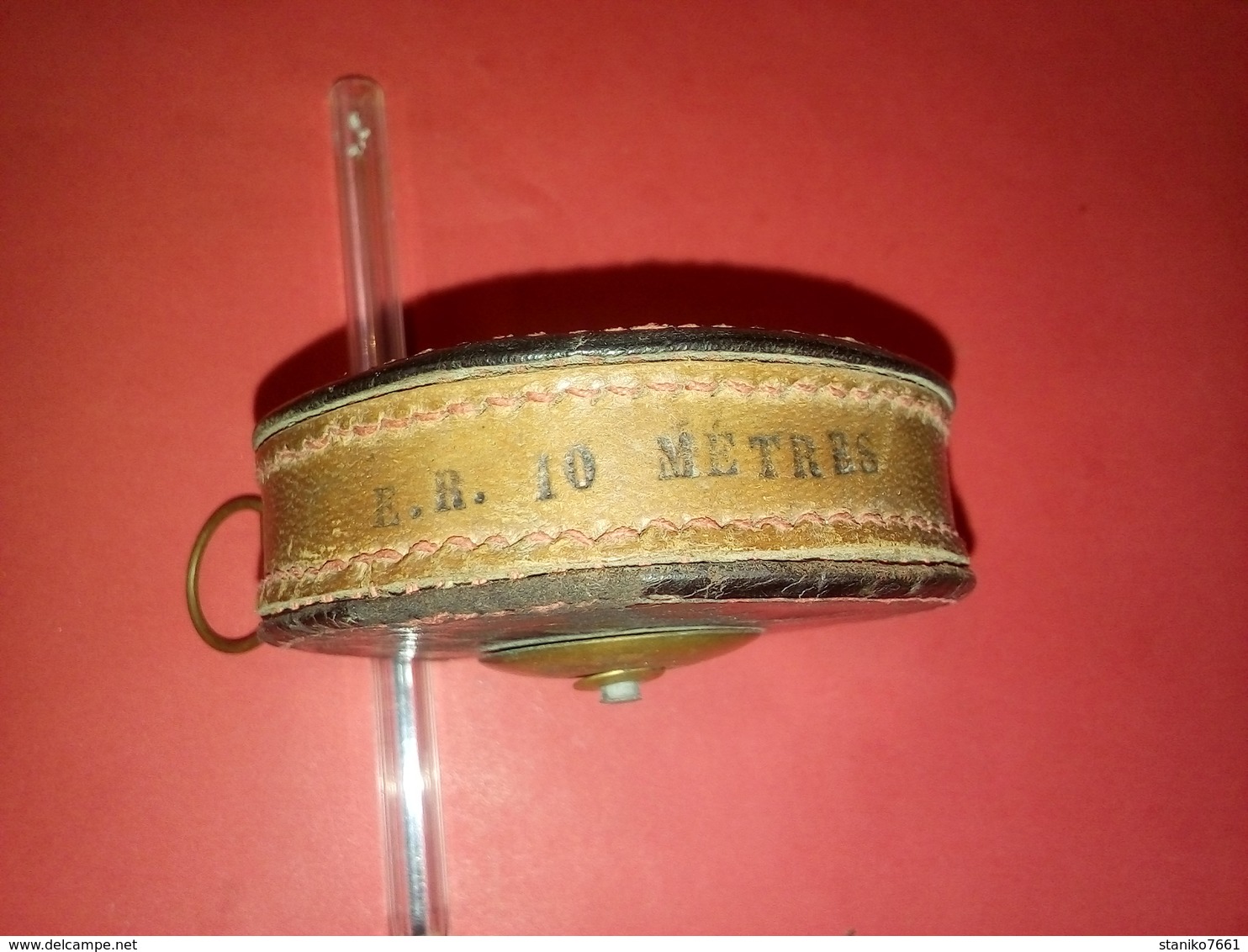 OUTIL ANCIEN DÉCAMÈTRE EN CUIR ET LAITON DÉBUT XX ème Marqué E.R. 10 MÈTRES - Strumenti Antichi