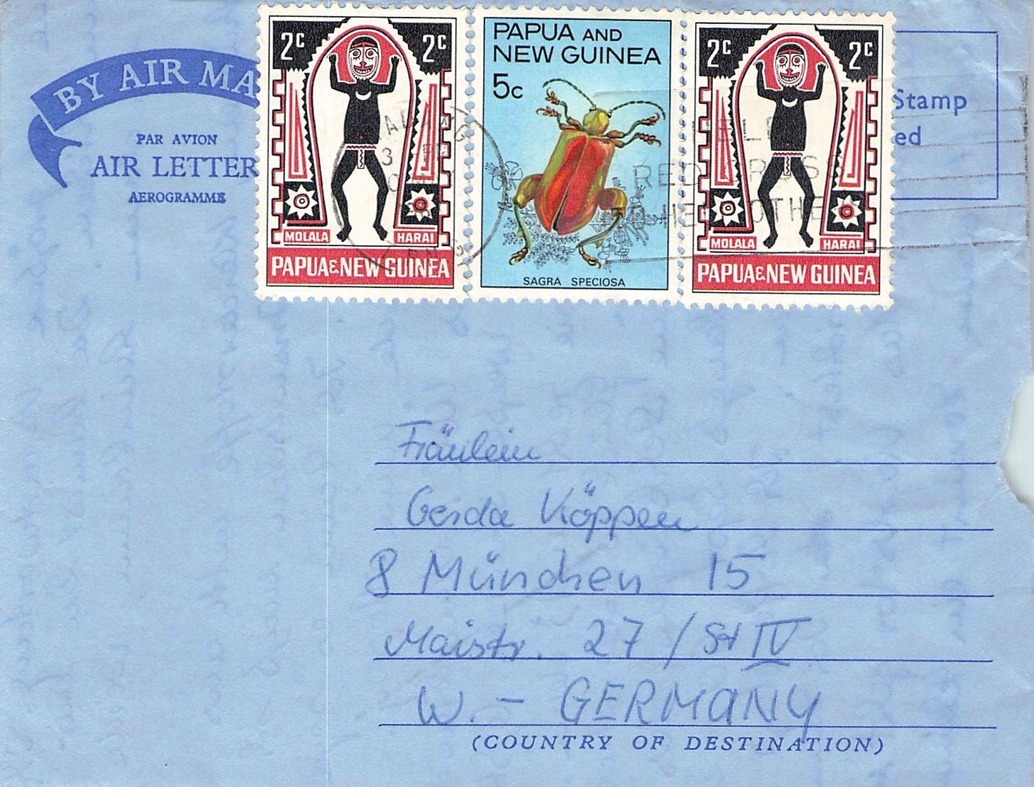 PAPUA NEW GUINEA - AIR MAIL LETTER Ca 1974 -> GERMANY  -FRAGMENT- - Papua New Guinea