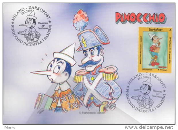 Dabolik Pinocchio E Il Carabiniere Chiudilettere Con Timbro Meccanografico 34° Pantheon Piacenza PCC 881 - Etichette Di Fantasia