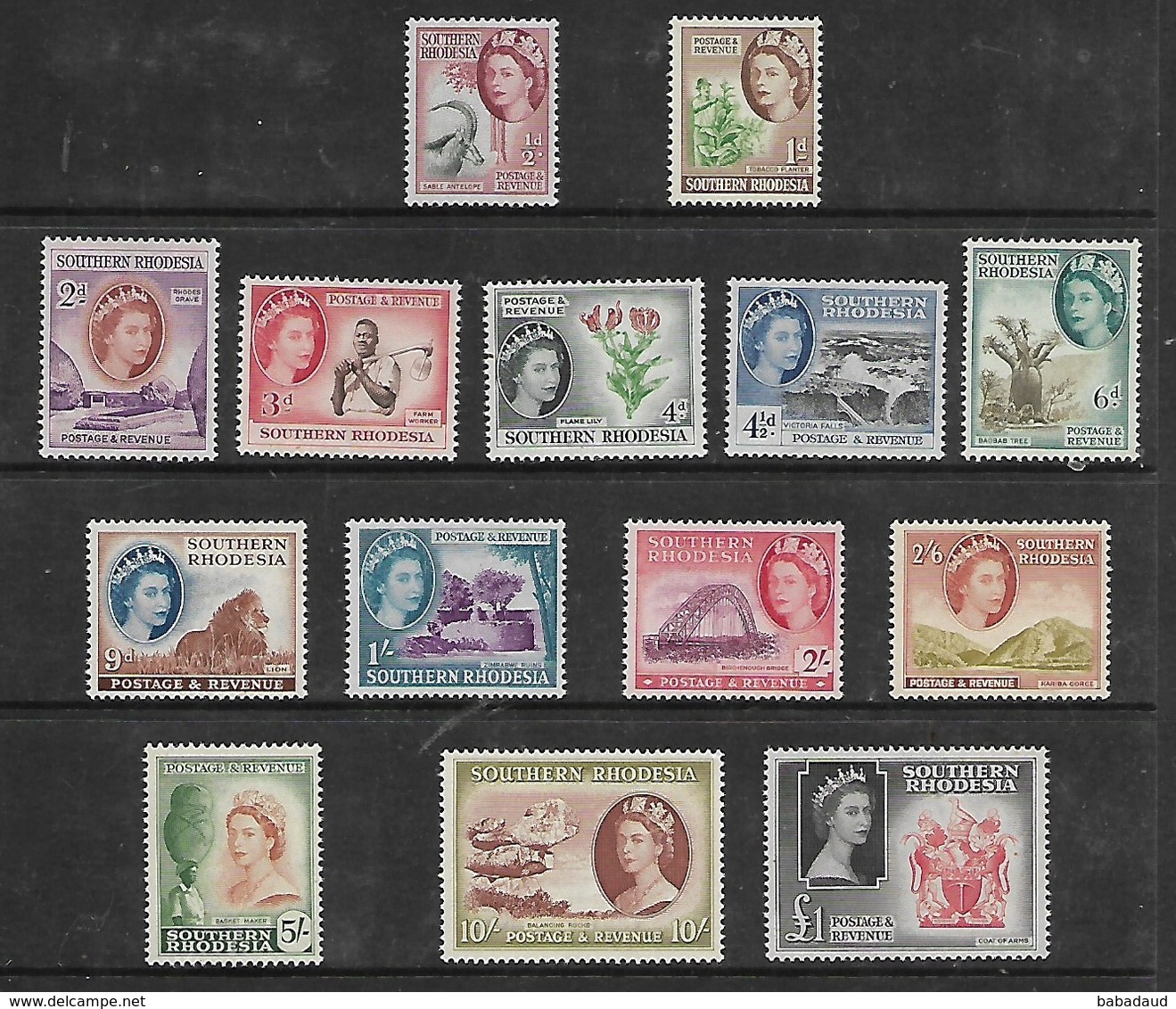 Southern Rhodesia,1953 Defintive Set 1/2d - £1, MNH ** - Southern Rhodesia (...-1964)