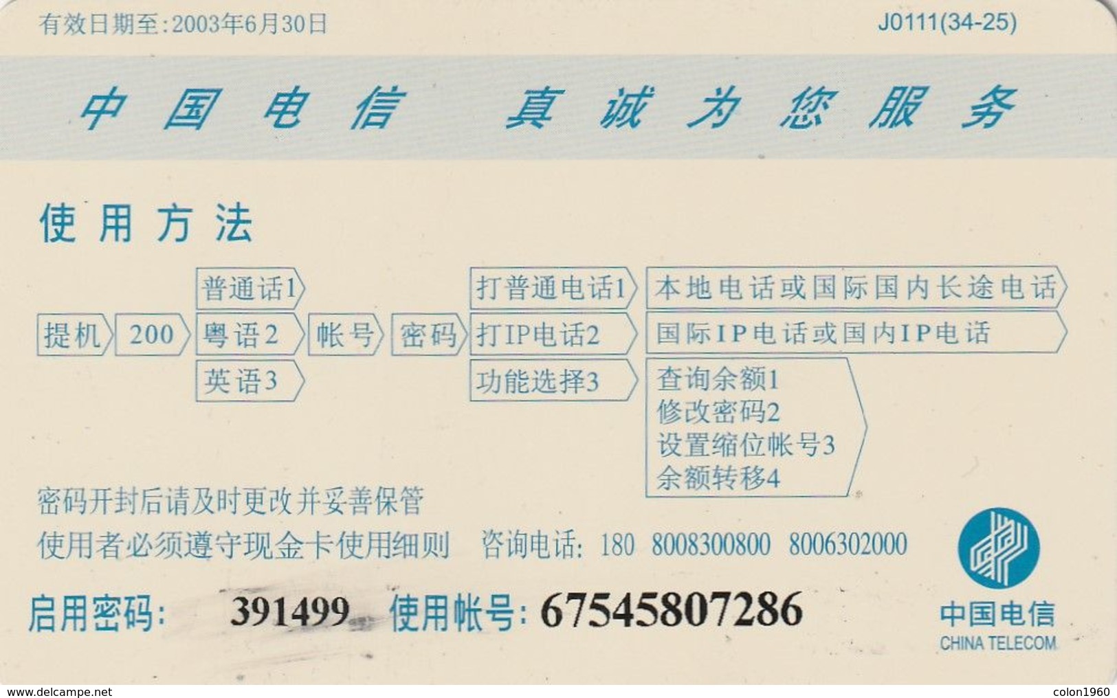 TARJETA TELEFONICA DE CHINA. THE 9th NATIONAL GAMES. P R CHINA. TAEKWONDO, J0111(34-25). (013) - Juegos Olímpicos