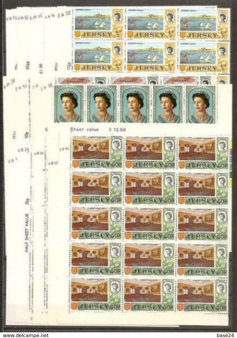 1970/1971 Jersey  DEFINITIVA DECIMALE Definitives Decimal 15 Serie Di 15v. (28/42) MNH** In Blocco Block - Jersey