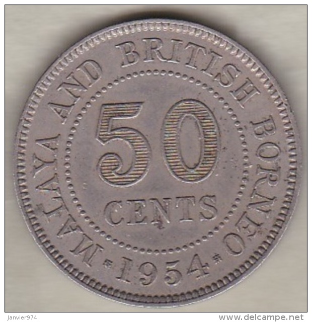 Malaya And British Borneo 50 Cents 1954 , Elizabeth II,  KM# 4.1 - Malaysie