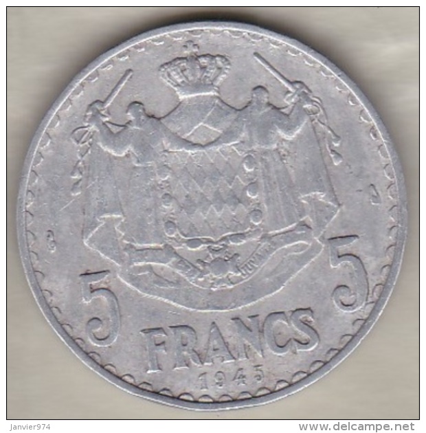 Monaco 5 Francs 1945, Louis II, En Aluminium - 1922-1949 Louis II.