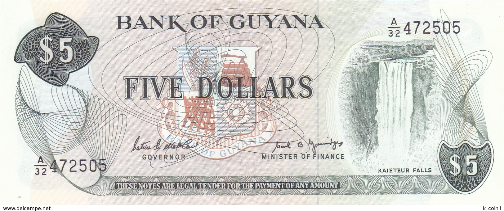 Guyana - 5 Dollars (1966-92) P22 E - UNC - Guyana