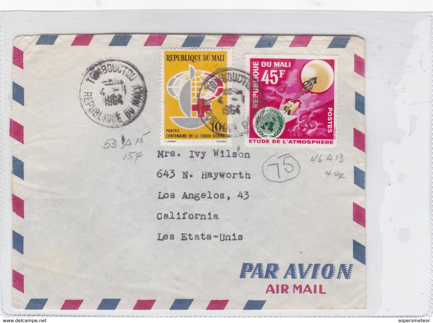 AIRMAIL ENVELOPE CIRCULEE MALI TO USA YEAR 1964- BLEUP - Mali (1959-...)