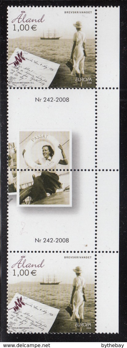 Aland 2008 MNH Scott #276 Letter Writing EUROPA Gutter Pair With Number, Photograph - Aland