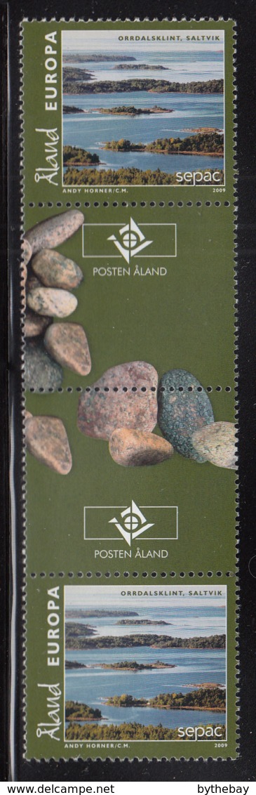 Aland 2009 MNH Scott #292 Orrdalsklint, Saltvik SEPAC Gutter Pair With Emblem, Rocks - Aland