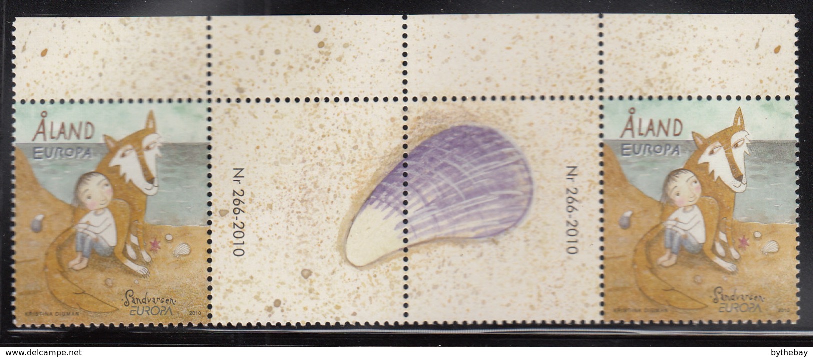 Aland 2010 MNH Scott #300 Children's Stories EUROPA Gutter Pair With Number, Big Seashell - 2010