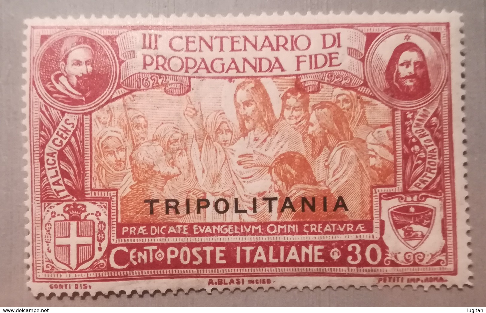 VARIETA' TRIPOLITANIA  ANNO 1923 -  N SA  2a - 30 C CARMINIO ARANCIO - RITOCCO 17° DEL FOGLIO - GOMMA INTEGRA - Tripolitania