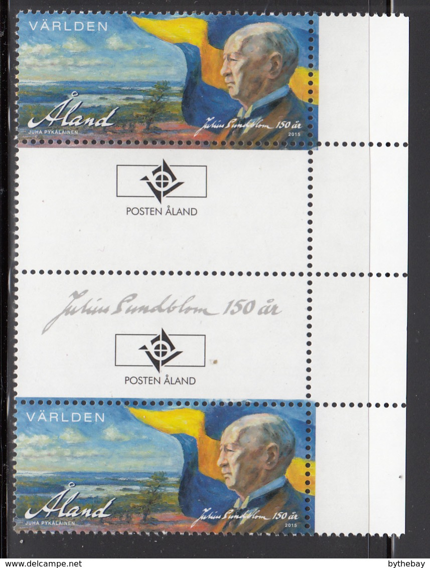 Aland 2015 MNH Julius Sundblom 150 Years Gutter Pair With Emblem, Name - Aland