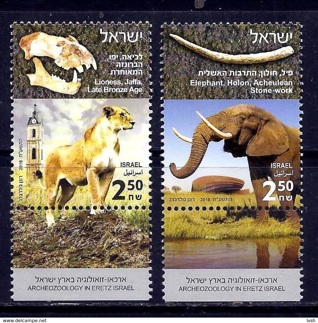 Israel.2018.Archeozoology In Eretz Israel.Lioness,elephant.2 V. ** . - Ungebraucht (mit Tabs)