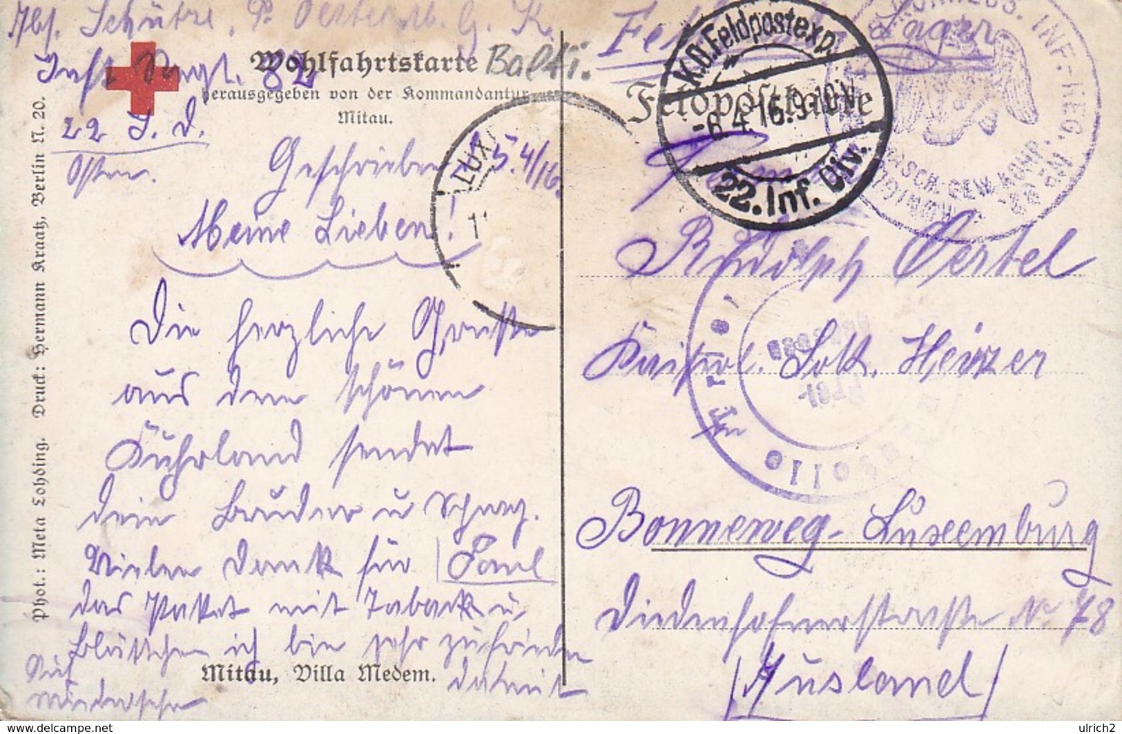 AK Mitau Jelgava - Villa Medem - Feldpost Masch. Gew. Komp. Inf.-Reg. 82 - 1916 (36248) - Lettland