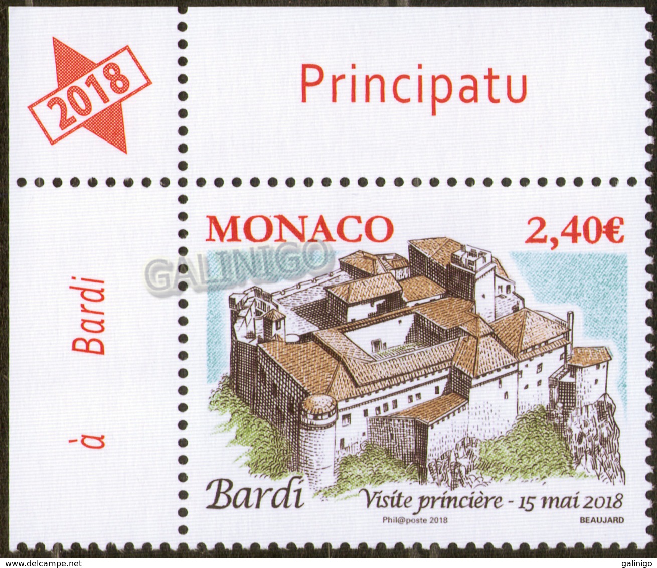 2018 Monaco Architecture: Ancient Grimaldi Strongholds, Castle Bardi 1v-corner  MNH - Castles