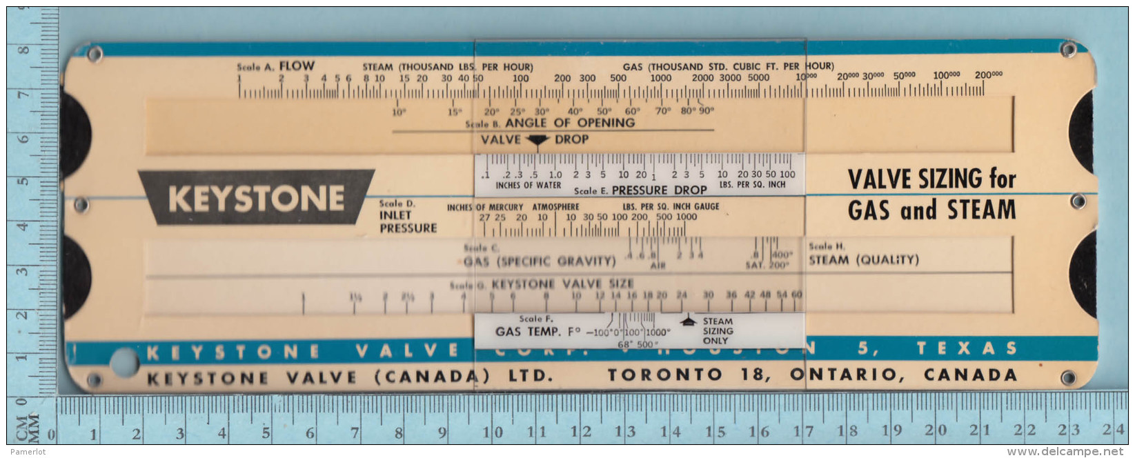 Regle Calcul -  Keystone , 1965 Valve Sizing For Gas &amp; Steam, Rule - Other & Unclassified