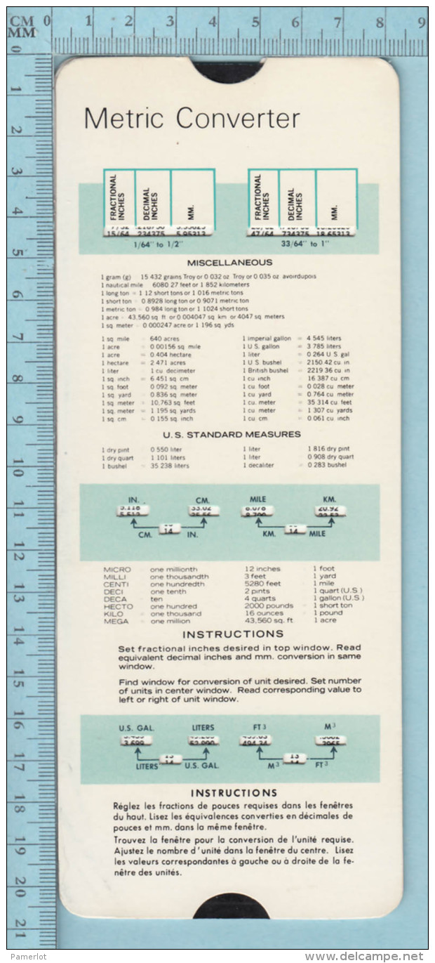 Regle Calcul - Canadian Titanium Pigment, Metric Converter To Imperial, Rule - Other & Unclassified