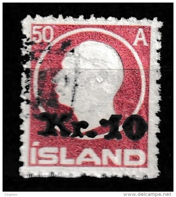 Iceland 1925 Mi. 120  10Kr Auf 50 Aur Lilarot. Used.  Gestempelt - Gebruikt