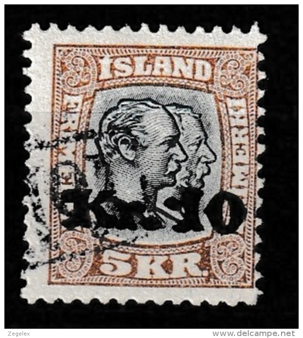 Iceland 1924 Mi. 141  10Kr Auf 5 Kr.  Tollur Fiskalische Entwertung Gestempelt - Gebruikt