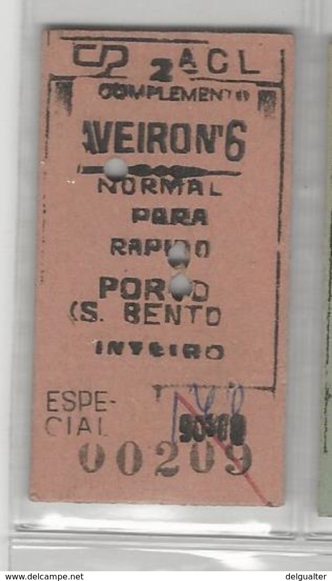 Ticket * Portugal * CP (Comboios De Portugal) * Aveiro N'6 - Europa