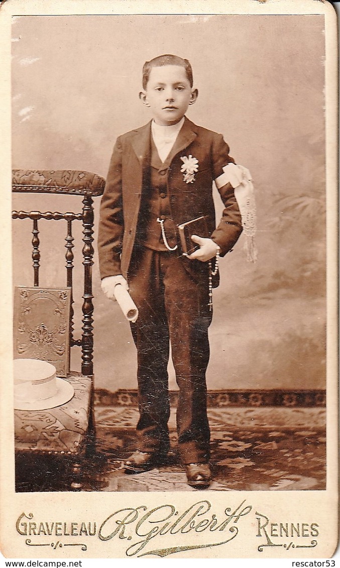 Rare Photo D'un Jeune Communiant Graveleau Gilbert Rennes - Anciennes (Av. 1900)