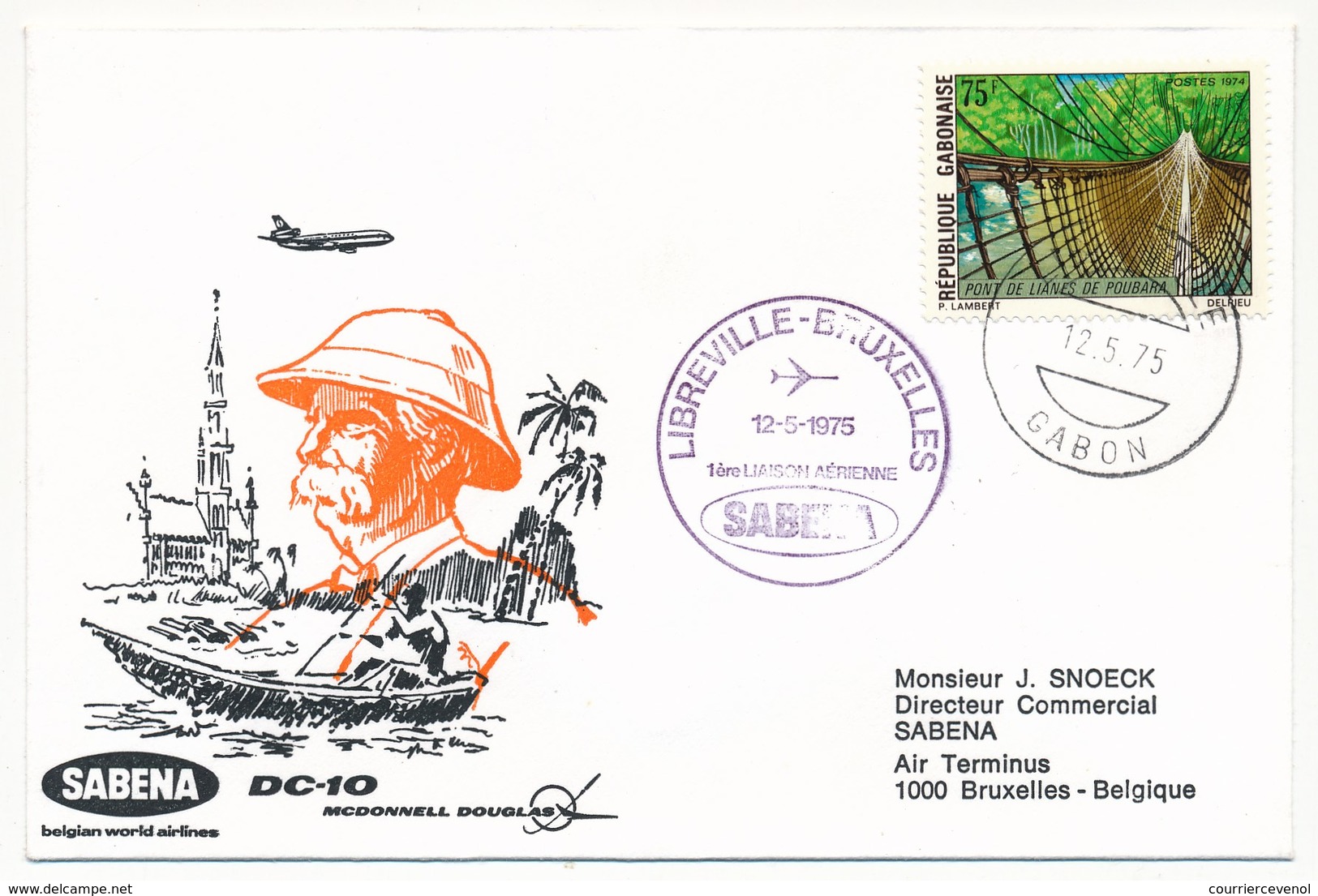 BELGIQUE - 2 Enveloppes SABENA - 1ere Liaison Aérienne - BRUXELLES - LIBREVILLE - 6.5.1975 Et Retour - Andere & Zonder Classificatie