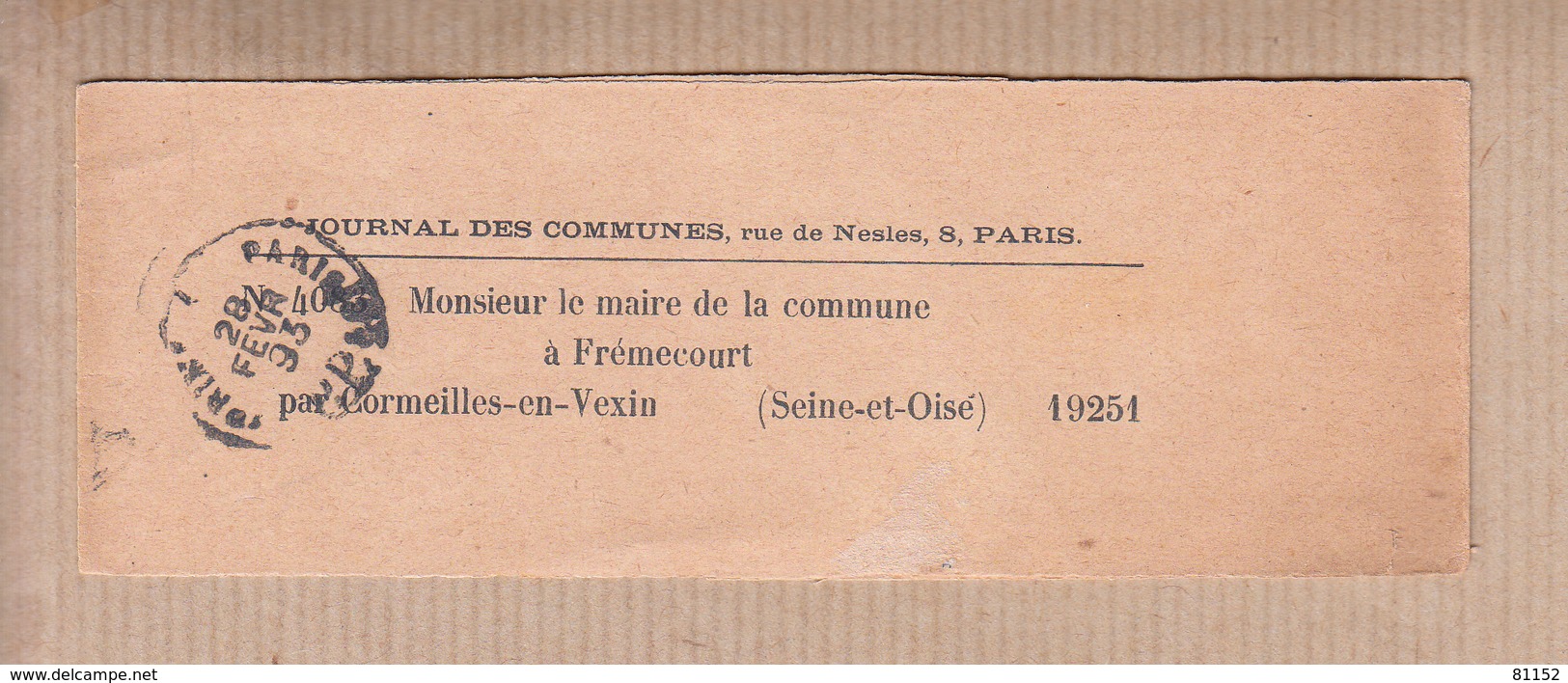 BANDE De JOURNAL   De PARIS    Le 28 FEV 1893 Pour CORMEILLES En VEXIN   Seine Et Oise - Newspapers