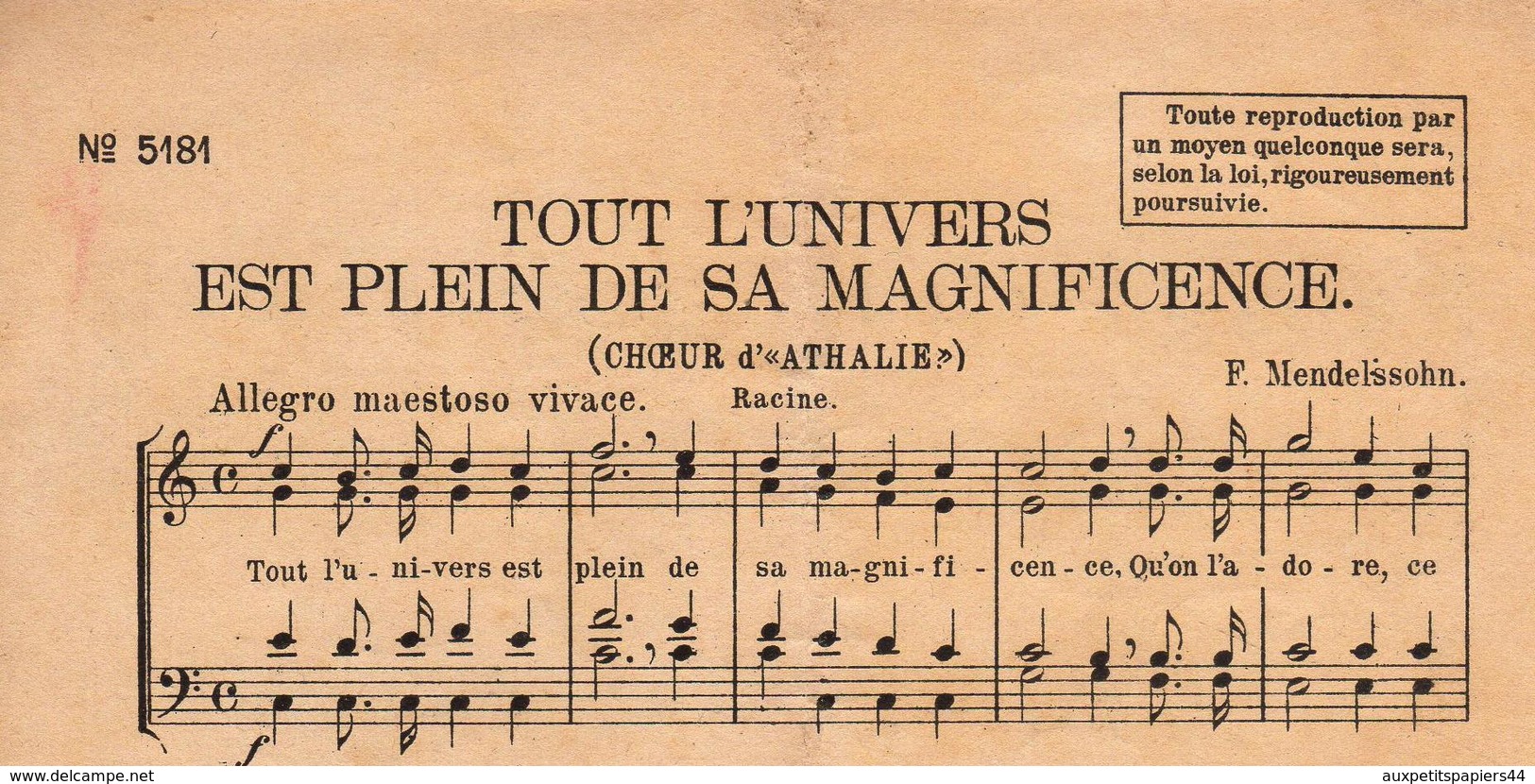 2 Anciennes Partitions Musicales De Chants Religieux Dont 1 Manuscrite - Tout L'Univers Est Plein De Sa Magnificience - Scores & Partitions