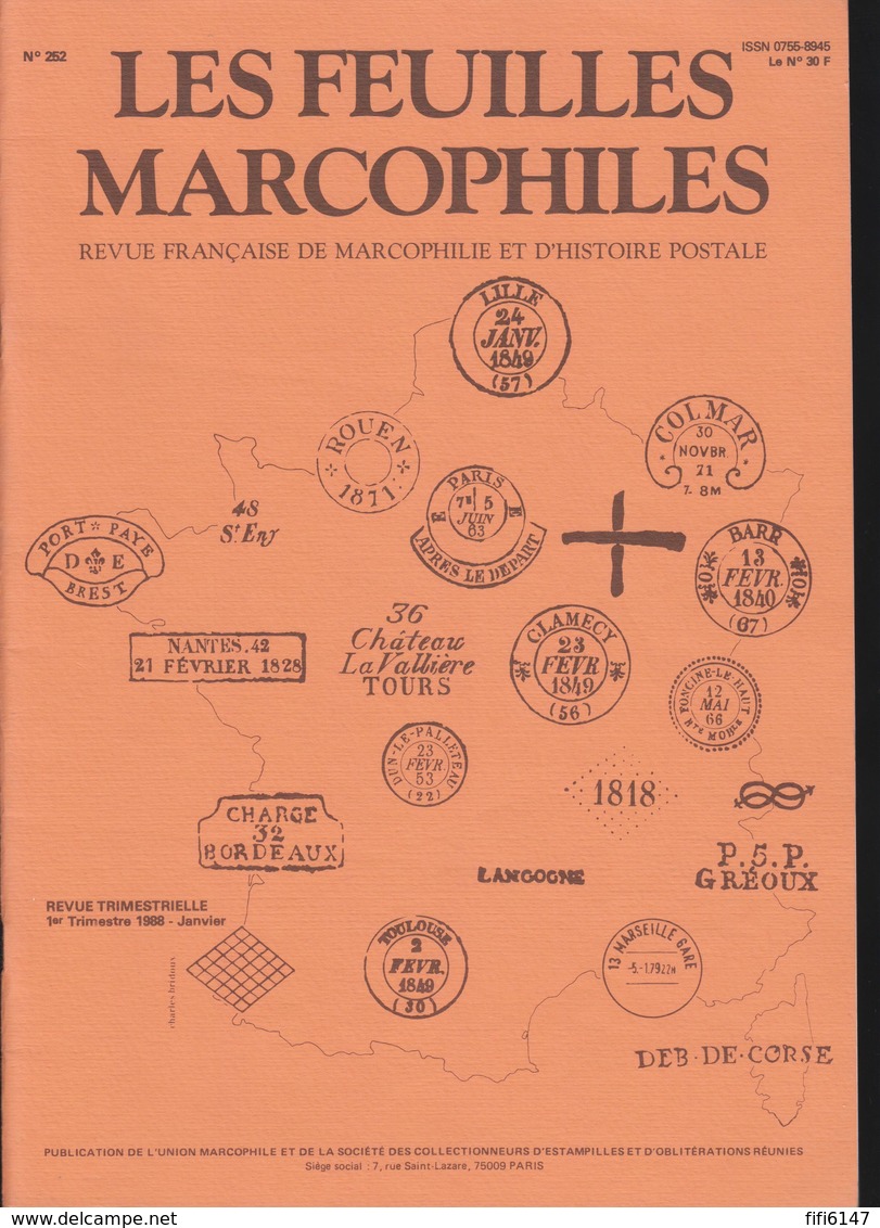 FRANCE -- REVUE "LES FEUILLES MARCOPHILES" N° 252 -- 1° TRIMESTRE1988 -- - Französisch (ab 1941)