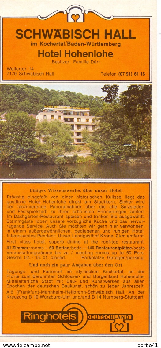 Brochure Dépliant Faltblatt Toerisme Tourisme - Schäbisch Hall - Hotel Hohenlohe - Deutschland 1978 - Dépliants Touristiques