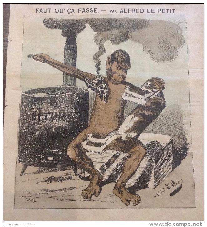 1874 Journal LE GRELOT - FAUT QU' ÇA PASSE Par Alfred LE PETIT - SINGE - CHAT - BITUME - 1850 - 1899