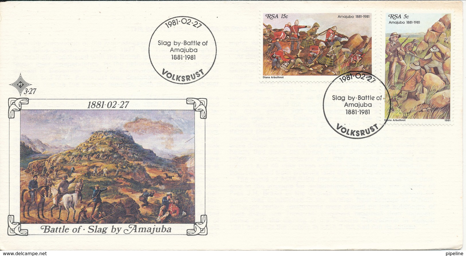 South Africa RSA FDC 27-2-1981 Slag By Battle Of AMAJUBA 1881-1981 With Cachet - FDC