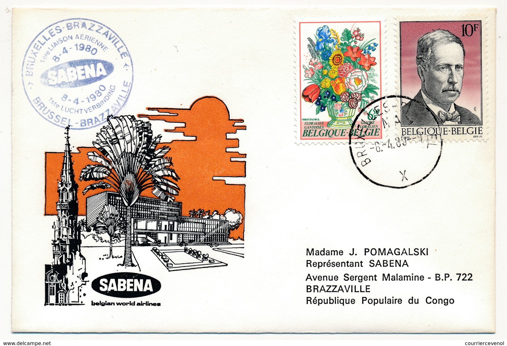 BELGIQUE - 2 Enveloppes SABENA - 1ere Liaison Aérienne - BRUXELLES - BRAZZAVILLE - 8.4.1980 Et Retour - Otros & Sin Clasificación