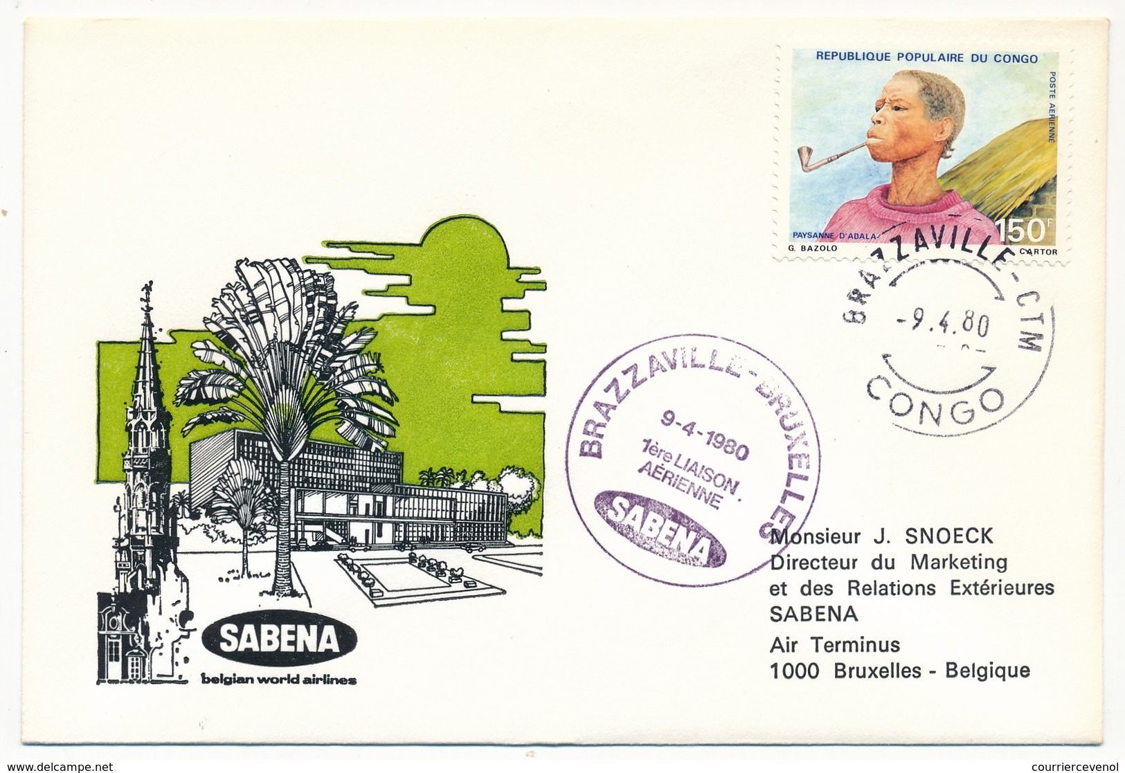 BELGIQUE - 2 Enveloppes SABENA - 1ere Liaison Aérienne - BRUXELLES - BRAZZAVILLE - 8.4.1980 Et Retour - Sonstige & Ohne Zuordnung