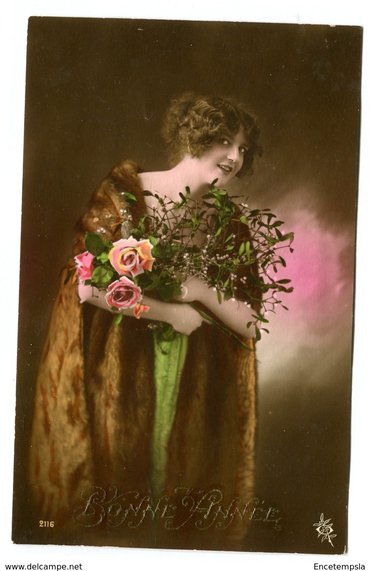 CPA - Carte Postale - Fantaisie - Bonne Année - Femme - Fleurs - 1919 ( CP5211 ) - Neujahr