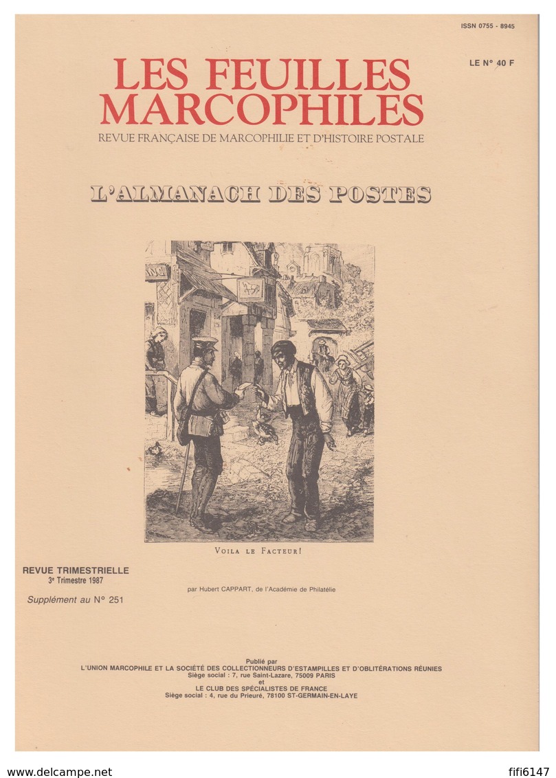 FRANCE -- REVUE "LES FEUILLES MARCOPHILES" SUPPLEMENT AU  N°251--1987-- - French (from 1941)