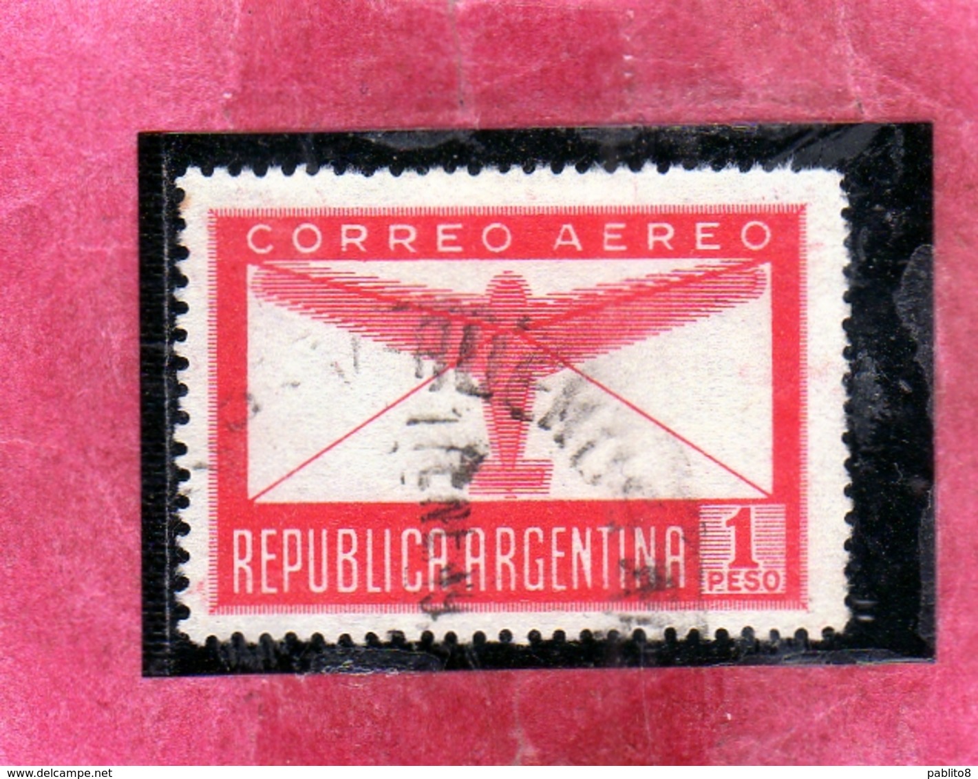 ARGENTINA 1940 AIR MAIL POSTA AEREA CORREO AEREO PLANE AND LETTER PESO 1p USED OBLITERE' - Posta Aerea