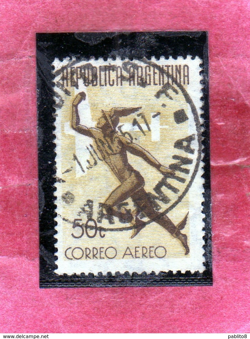 ARGENTINA 1940 1942 AIR MAIL POSTA AEREA CORREO AEREO MERCURY MERCURIO CENT. 50c USED OBLITERE' - Posta Aerea