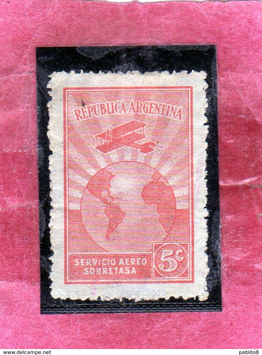 ARGENTINA 1928 AIR MAIL POSTA AEREA CORREO AEREO AIRPLANES CIRCLES THE GLOBE CENT. 5c MLH - Posta Aerea