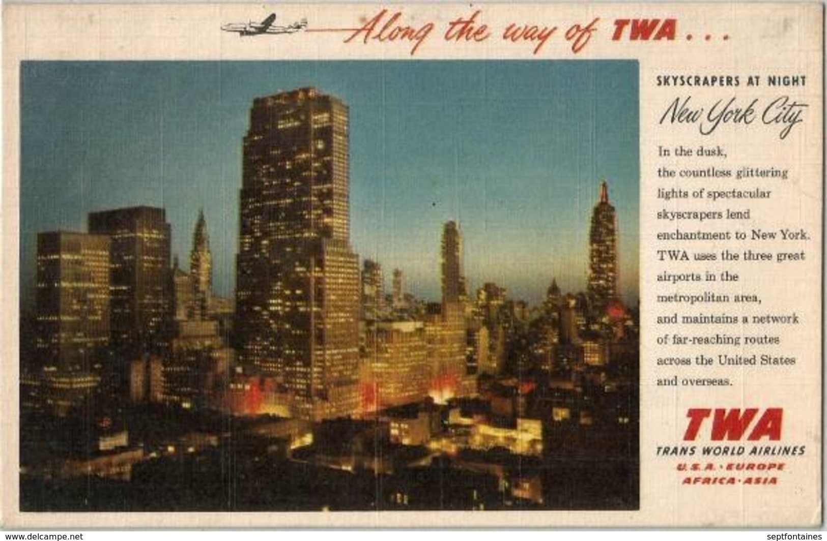 CARTE POSTALE AVIATION TWA AIRLINES SKYSCRAPERS BUILDINGS NEW YORK   ALONG THE WAY - 1946-....: Moderne