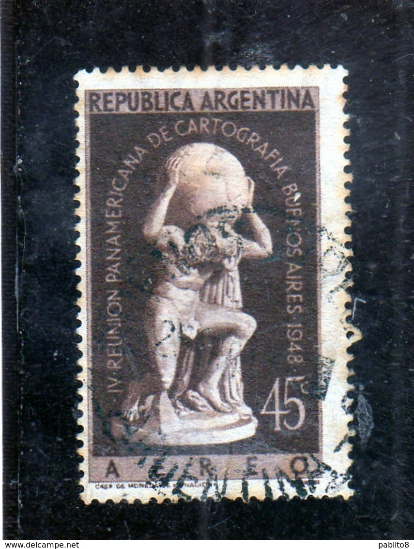 ARGENTINA 1948 1949 AIR MAIL POSTA AEREA CORREO AEREO CARTOGRAPHERS BUENOS AIRES ATLAS CENT. 45c USATO USED OBLITERE' - Posta Aerea